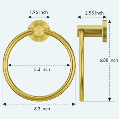 FORIOUS Towel Ring, SUS304 Stainless Steel Hand Towel Holder, Brushed Gold - color: Dark Gold