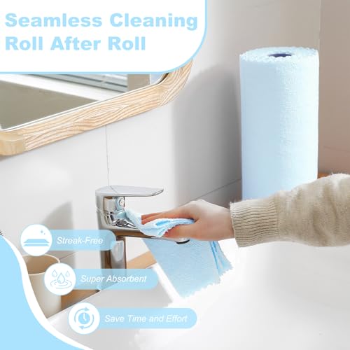 Jessy Home 2 Roll Reusable Paper Towels,100 Sheets Tear Away Microfiber Cleaning Cloth, Lint Free Cleaning Rags for Kitchen, Dishcloth,Household Cleaning Supplies - color: Blue