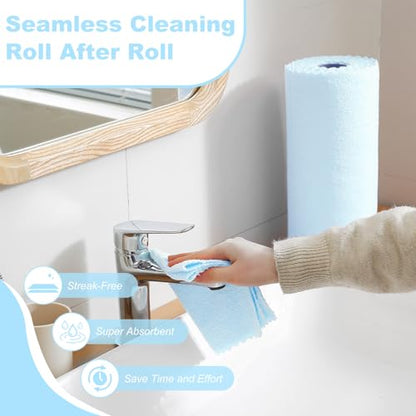 Jessy Home 2 Roll Reusable Paper Towels,100 Sheets Tear Away Microfiber Cleaning Cloth, Lint Free Cleaning Rags for Kitchen, Dishcloth,Household Cleaning Supplies - color: Blue