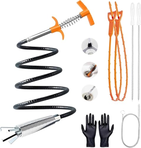 63 In Drain Snake Hair Drain Clog Remover Tool, Sink Drain Cleaner for Sewer Kitchen Bathroom Shower Tub Toilet Clogged Drains Opener Cleaning Tool, Flexible Grabber Claw Pick Up Reacher Tool