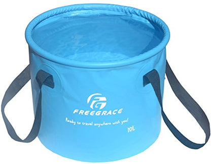 Freegrace Collapsible Water Bucket 10L Portable Camping Sink and Wash Basin - color: Sky Blue, size: 10L