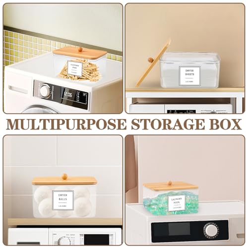 Dryer Sheet Holder, Clear Dryer Sheet Dispenser with Bamboo Lid