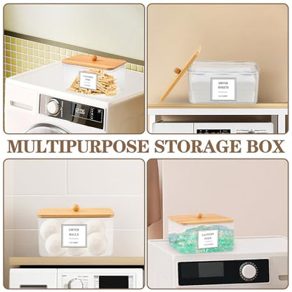 Dryer Sheet Holder, Clear Dryer Sheet Dispenser with Bamboo Lid