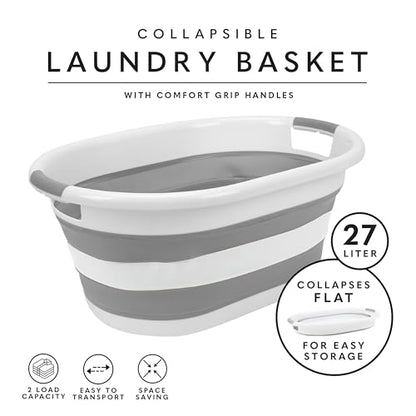 Laundry 360 2pk Collapsible Laundry Basket | Portable | Space Saver Storage | Hold 2 Loads | Store Under the Bed or Closet | Good for Kids | Dorm | Bedroom | Large | White/Grey - size: 2 Pack White 40L