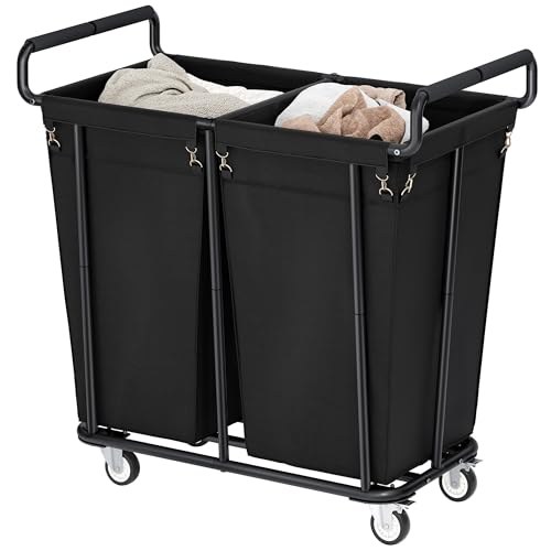 Gewudraw Heavy Duty Laundry Hamper with Wheels 2 Section, 360L, Black - color: Black, size: 2-Section-360L