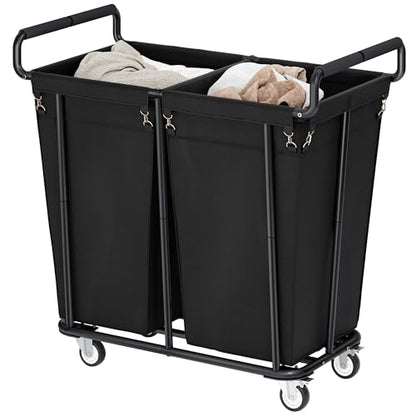 Gewudraw Heavy Duty Laundry Hamper with Wheels 2 Section, 360L, Black - color: Black, size: 2-Section-360L