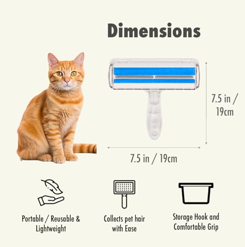 Roller Pet Hair Remover and Reusable Lint Roller - Cat and Dog Hair Remover for Furniture, Carpet, Clothes, Bedding and Car Seats- Lightweight, Multi-Surface Fur Removal Tool (Blue) - color: Blue