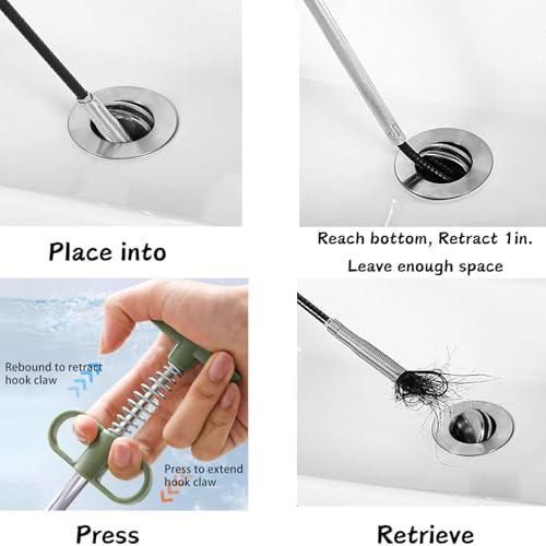 61 Inch Hair Drain Clog Remover，Drain Snake- Flexible Gutter Cleaning Tools for Home Sink, Bathroom Tub,Drain, Toilet, Tight Spaces - color: Green, style: 61 IN