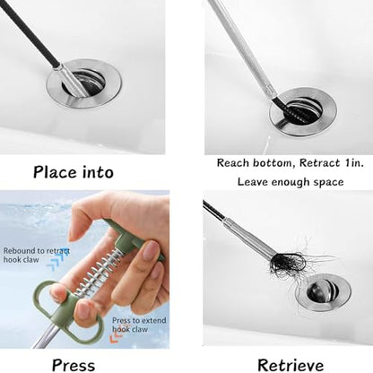 61 Inch Hair Drain Clog Remover，Drain Snake- Flexible Gutter Cleaning Tools for Home Sink, Bathroom Tub,Drain, Toilet, Tight Spaces - color: Green, style: 61 IN
