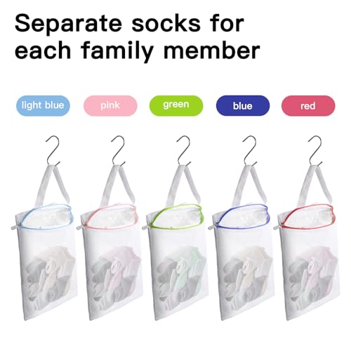 5-Pack Hanging Mesh Laundry Bags with S Metal Hooks, 10x12 Inch - color: 5 PACK, size: 10*12in