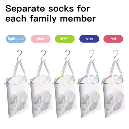 5-Pack Hanging Mesh Laundry Bags with S Metal Hooks, 10x12 Inch - color: 5 PACK, size: 10*12in