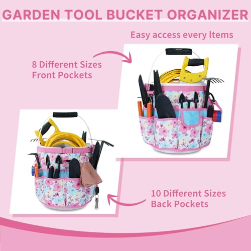 MELOTOUGH Bucket Caddy Organizer Bucket Tool Organizer for Garden Tools Fit 3.5 to 5 Gallon Bucket (Pink Flower) - color: Pink Flower