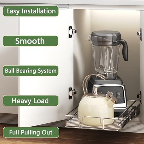 Pull Out Cabinet Organizer 13½" W x 21½" D, Heavy Duty Cabinet Pull Out Shelves, Slide Out Drawers Organization for Kitchen Cabinets Bathroom - color: 1 Tier, size: 13½"W x 21½"D