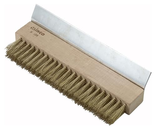 Winco Brass Wire Oven Bristle Brush with Metal Scraper,Brown,Medium - size: Medium