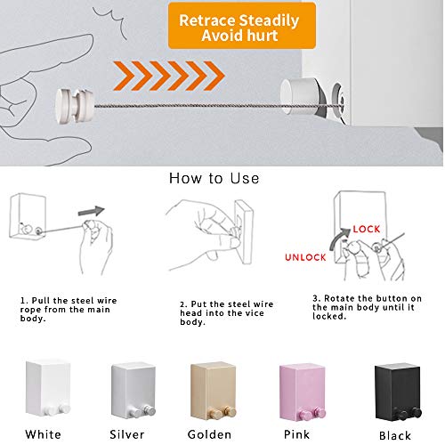 BESy Retractable Clothesline ABS case+Aluminum Dryer with Adjustable Stainless Steel Rope String Hotel Style Heavy Duty, Wall Mounted Method, 13.8 Feets,White - size: Single Rope, style: White