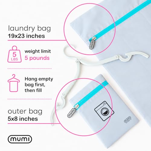 MUMI Smell-Proof Travel Laundry Bag with Folding Hanger, Aqua - color: Aqua