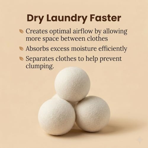 NordVale Wool Dryer Balls, 6 Pack XL Premium 100% New Zealand Wool, Reusable Natural Fabric Softener for 1300+ Loads, Helps Reduce Drying Time, Static Cling and Wrinkles