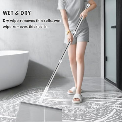 Rubber Floor Squeegee for Smooth Surface Concrete Floor, Tile Floor, Heavy Duty Garage Shower Floor Squeegee Broom for Removing Water, Commercial Scrubber Mop with Adjustable Long Handle