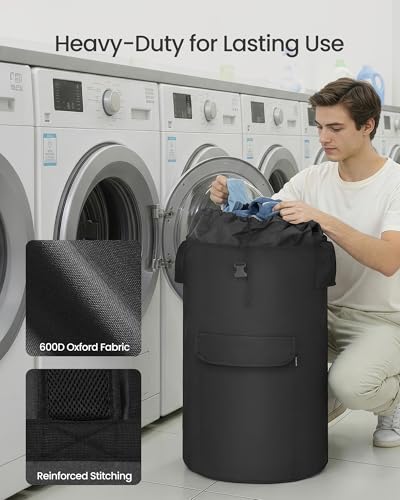 SONGMICS Laundry Bag, Laundry Backpack, Heavy-Duty, 31.7 Gallons (120 L) - color: Ink Black, style: 120 L with Stand