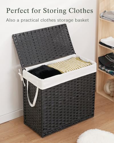 SETVSON Laundry Hamper with Lid Laundry Basket 35 Gal PE Rattan, Black - color: Black, size: 35.0 Gal