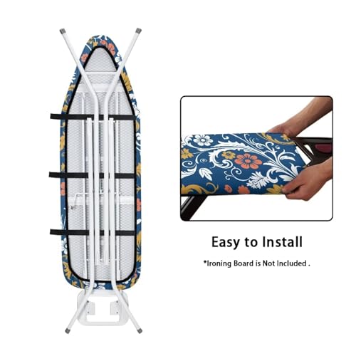 Blue Floral Tabletop Ironing Board Cover and Pad Standard (Fits Large Boards 15 x 54 inch) Ironing Board Protector Washable - color: Blue Floral