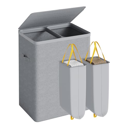 Double Laundry Hamper with Lid, 150L Large Laundry Basket 2 Compartments - color: Grey