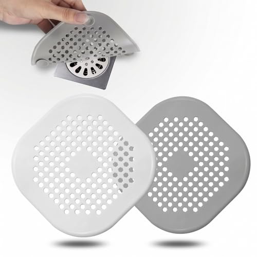5.7 Inch Large Shower Drain Hair Catcher (2-Pack) - Silicone Square Flat Drain Cover, Fits 5" and 6" Standard Shower Drains, Extra Large Hair Catcher for Bathroom Bathtub & Kitchen Sink - White - color: White (2pcs)