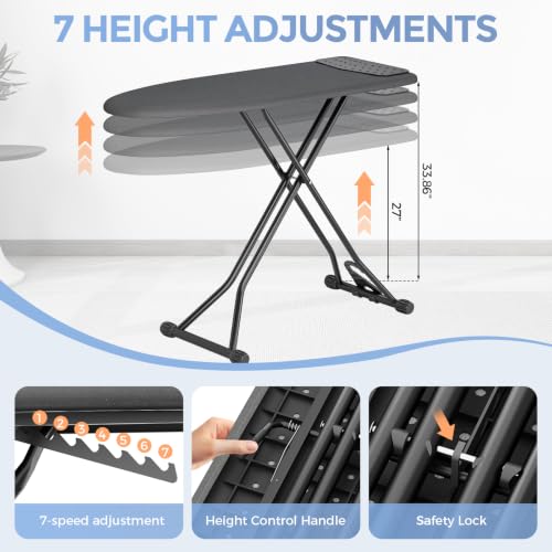 APEXCHASER Foldable Compact Heigh Adjustable Ironing Board with Silicone - color: Black