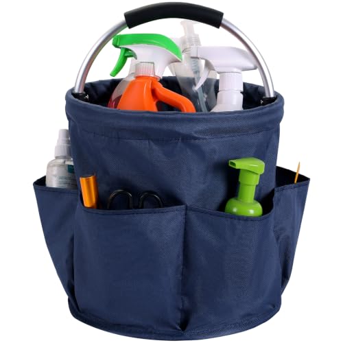 17L Cleaning Caddy with Handle Foldable 6 Pockets - color: Blue