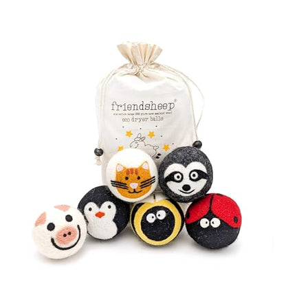 Friendsheep Wool Dryer Balls (6 Pack XL - Critter Camp) - color: Critter Camp, size: 1 Count (Pack of 6)