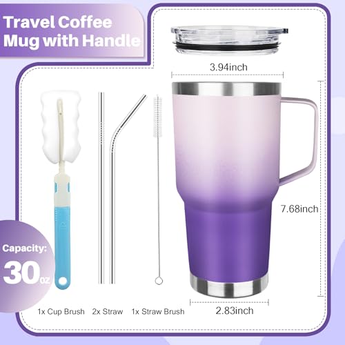 30 oz Tumbler with Handle, Stainless Steel Insulated Tumbler with Lid and Straw, Double Wall Vacuum Coffee Mug Tumbler, Insulated Coffee Thermal Cup for Cold and Hot (Light Dark Purple) - color: Light Dark Purple, size: 30 Ounces