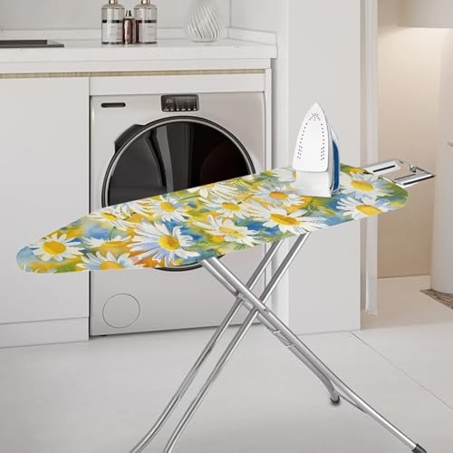 Ironing Board Cover with Elastic Edge Non Stick Daisy Scorch Stain Resistant Cover Iron Pad Covers Standard Boards with Hook and Loop Fastener Strap Decorative Padding - color: Daisy