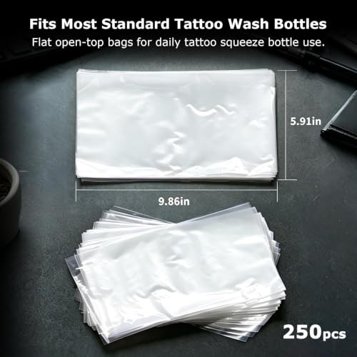 ZHOOGE Tattoo Wash Bottle Bags Tattoo Supplies, 250Pcs 9.8 x 5.9 in, White - color: White