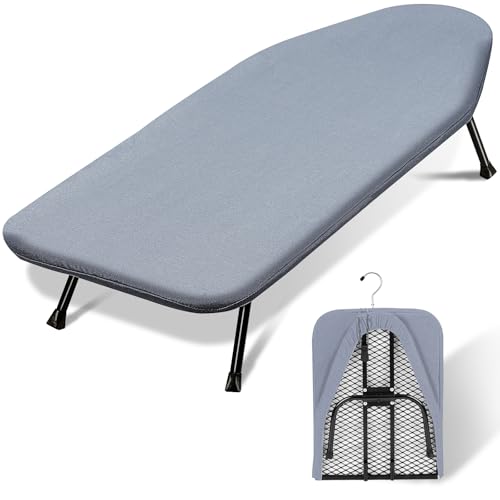 SheeChung Small Ironing Board 12"x32",Mini Ironing Board with Metal Mesh - style: Grey Blue-32x12