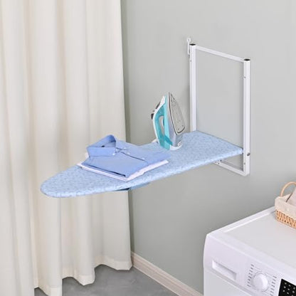 KINGBOARD Wall Mounted Ironing Board with Iron Storage, Foldable Iron Board - color: Light Blue