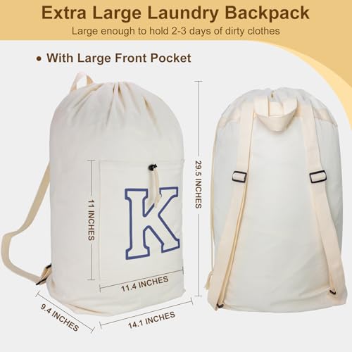 Laundry Bag Backpack Personalized Initial Canvas Laundry Bag, Letter K - color: Letter K, size: X-Large
