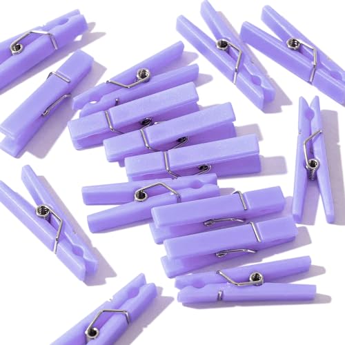 60Pcs Mini Clothespins for Baby Shower Games Purple Clothes Pins 1.4 Inch - color: Purple
