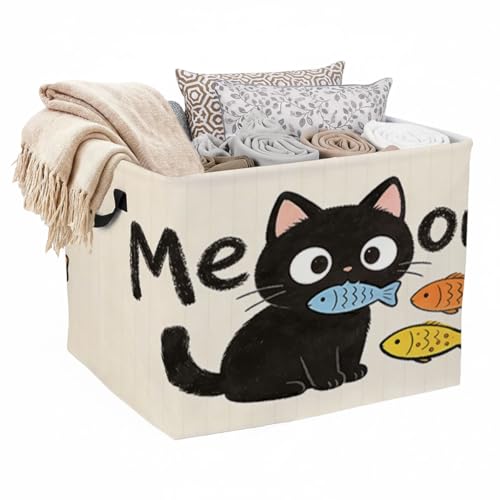 Meow Cat Foldable Laundry Basket Hamper with Handles, 56L Large Capacity Toy Storage Organizer, Collapsible Clothes Hamper for Home Decor and Bedroom Organization. - color: Meow Cat