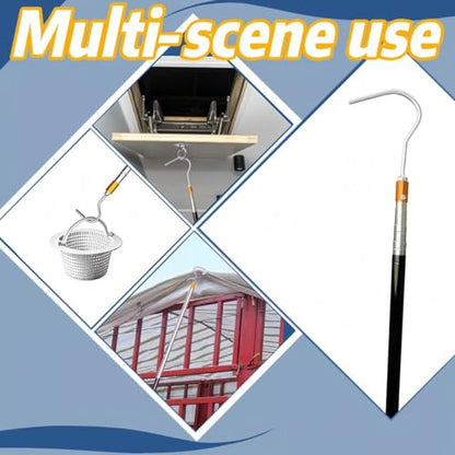 Attic Pull Down Hook with Duster, Extendable Pole for Attic Ladders