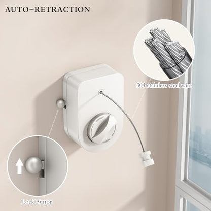 CICUFY Retractable Clothesline Indoor, Non-Sagging Clothes Line Outdoors,13.8 Ft Heavy Duty Clothesline with Telescopic Hanging Rod, Wall Mounted Space-Saving Laundry Line (White) - color: White