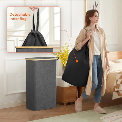 Lifewit 75L Slim Laundry Hamper with Lid and Removable Bag, Dark Gray - color: Dark Gray, size: 75L
