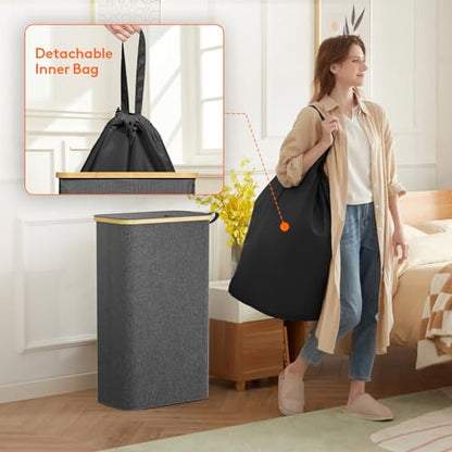 Lifewit 75L Slim Laundry Hamper with Lid and Removable Bag, Dark Gray - color: Dark Gray, size: 75L