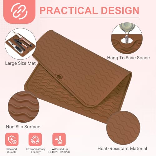 Suafrnut Oversize Silicone Heat Resistant Mat for Hair Tools(14.2" x 11") - color: Coffee