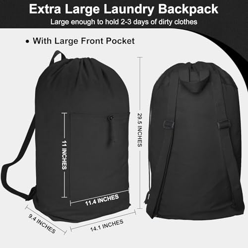 Laundry Bag Backpack, Canvas Laundry Bag with Straps & Drawstring, Black XL - color: Black, size: X-Large