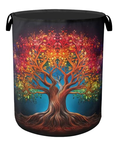 Life Color Tree Laundry Basket with Handles - Extra Large Foldable Hamper for Bathroom/Laundry/Bedroom/Dorm, Washable Fabric Storage Bin - color: Life Color Tree