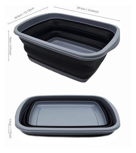 SAMMART 10L (2.6 Gallons) Collapsible Tub - Foldable Dish Tub - Portable Washing Basin - Space Saving Plastic Washtub (Dark Grey/Black, 1) - color: Dark Grey/Black