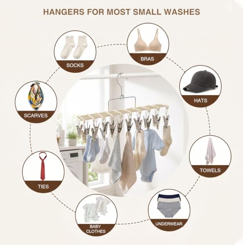 1 Pack Sock Hanger for Drying, Underwear Sock Drying Rack with 20 Clips - color: Beige