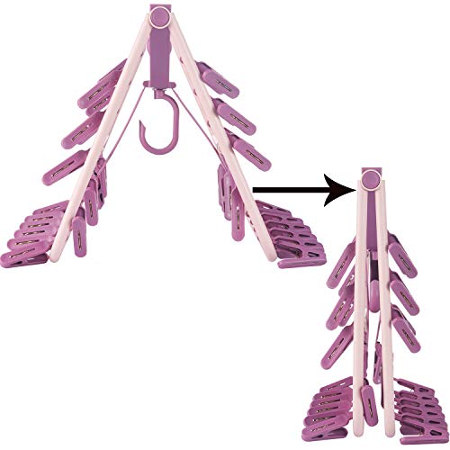 Foldable Clip Hangers with 32 Clothes Pins Drying Clips Laundry Clip - color: Pink