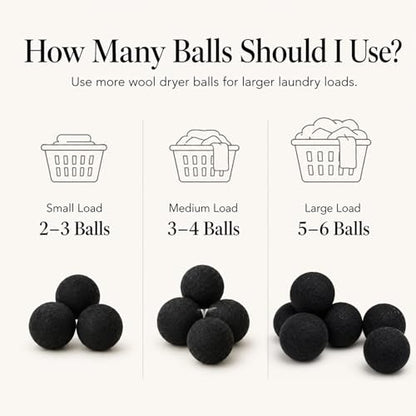 Wool Dryer Balls, New Zealand Dryer Balls Drying Balls Fabric Softener Ball for Laundry（Pack of 6) (Black) - color: Black