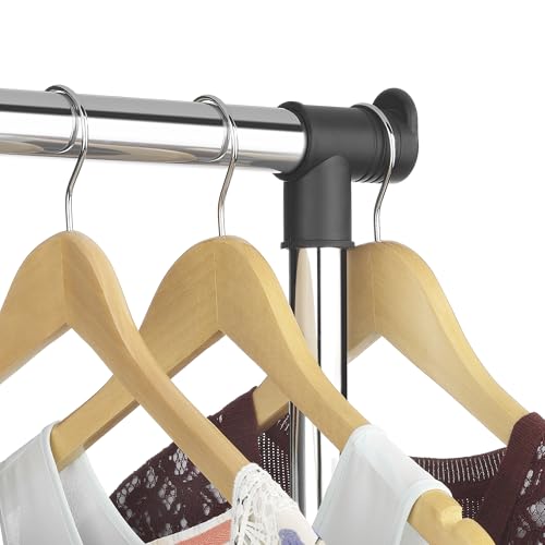 Whitmor Adjustable Garment Rack with Wheels, Rolling Clothes Rack for Hanging Clothes, Heavy Duty Single Rail Clothing Rack, Portable Hanging Rack for Bedroom, Laundry Room, Black & Silver - color: Matte Black & Chrome